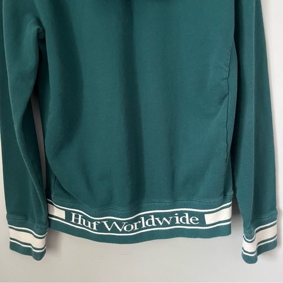 HUF Worldwide Relay French Terry Jade Green Quarter Zip Pullover Hoodie Size S - Picture 13 of 16